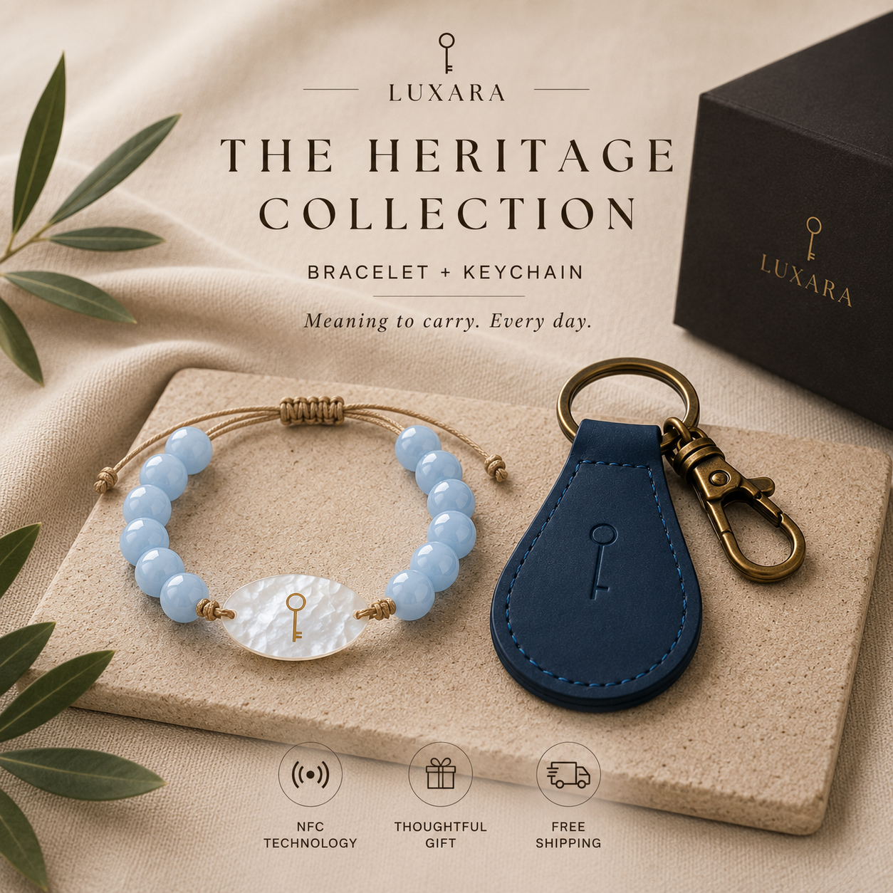 The Heritage Collection — Astura Mother-of-pearl Bracelet & Patria Leather Keychain Set