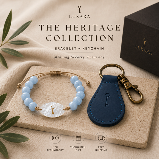 The Heritage Collection — Astura Mother-of-pearl Bracelet & Patria Leather Keychain Set