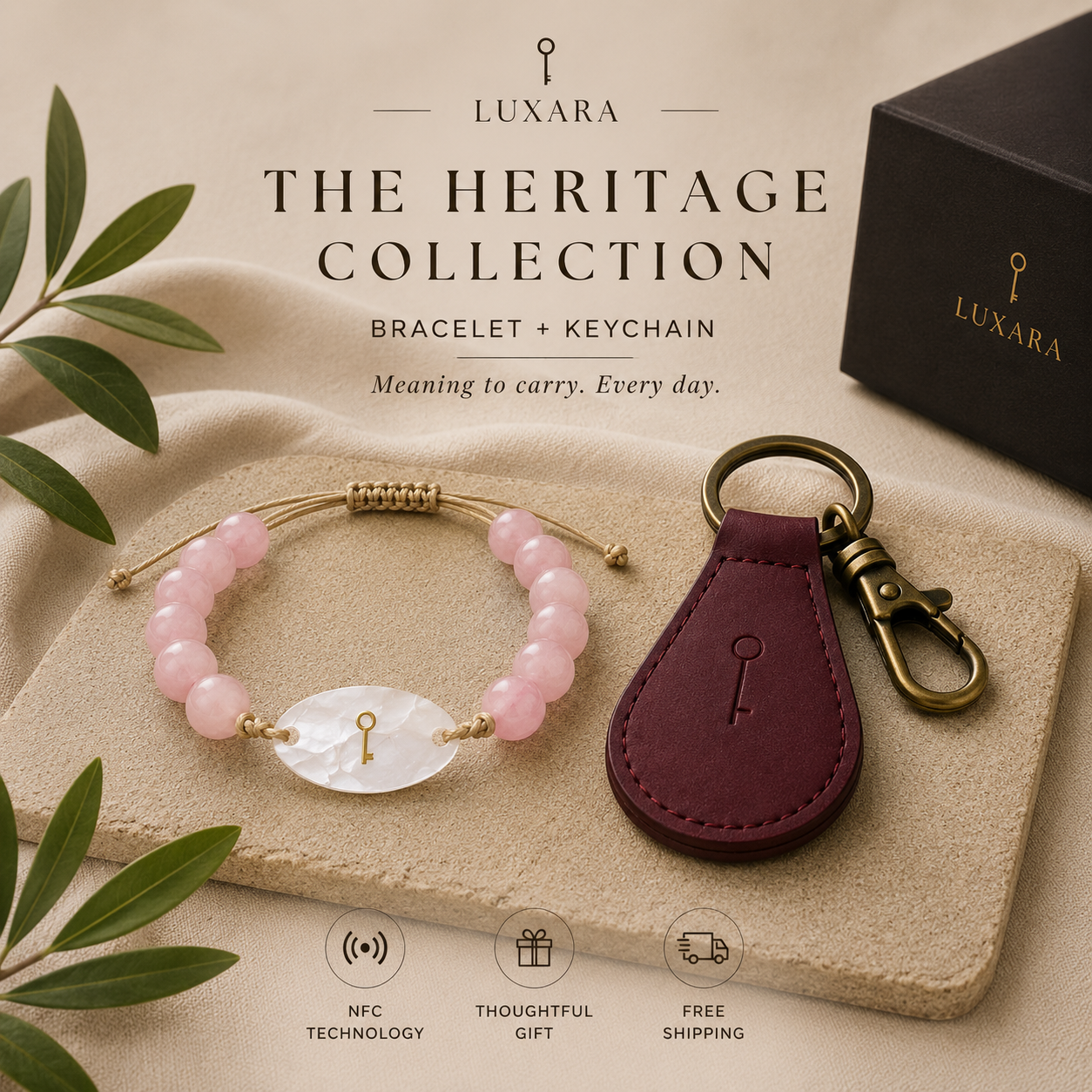 The Heritage Collection — Astura Mother-of-pearl Bracelet & Patria Leather Keychain Set