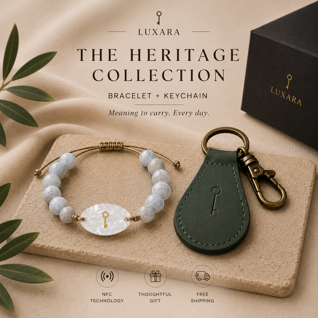 The Heritage Collection — Astura Mother-of-pearl Bracelet & Patria Leather Keychain Set